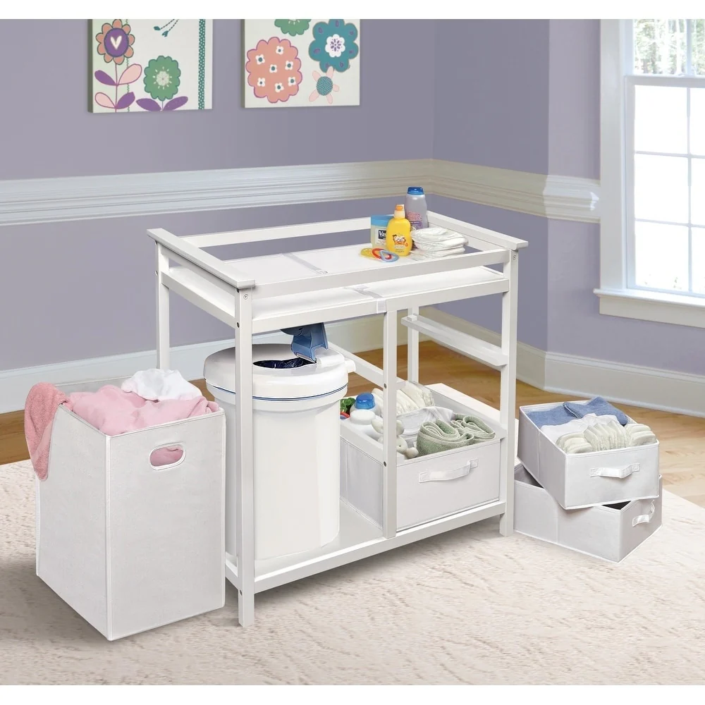 Modern Baby Changing Table with Hamper and 3 Baskets