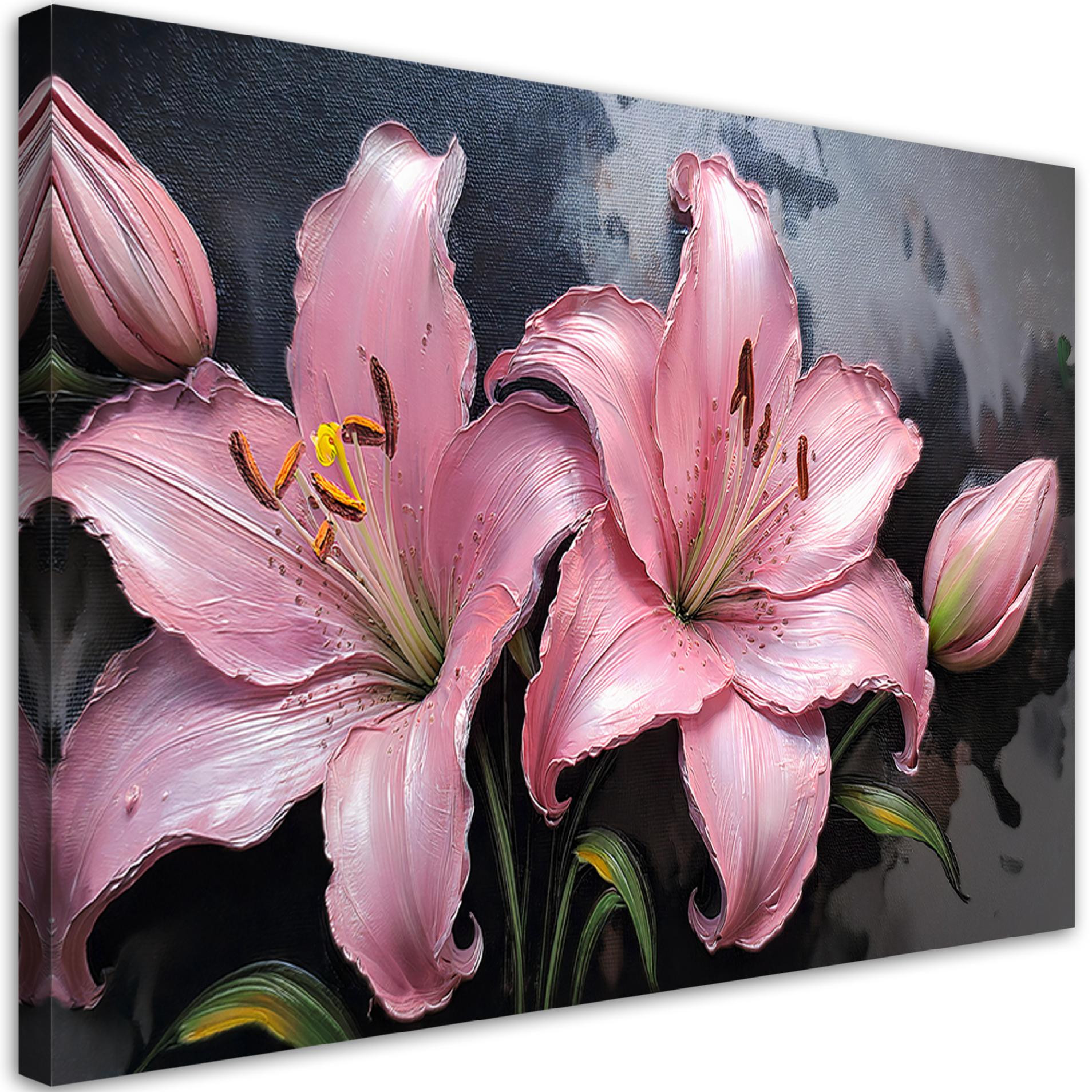 Feeby Obraz na płótnie, Lilie Różowe Kwiaty Rośliny Pastele 60x40