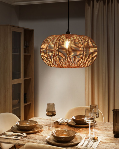 Lampa wisząca sufitowa rattanowy klosz naturalna