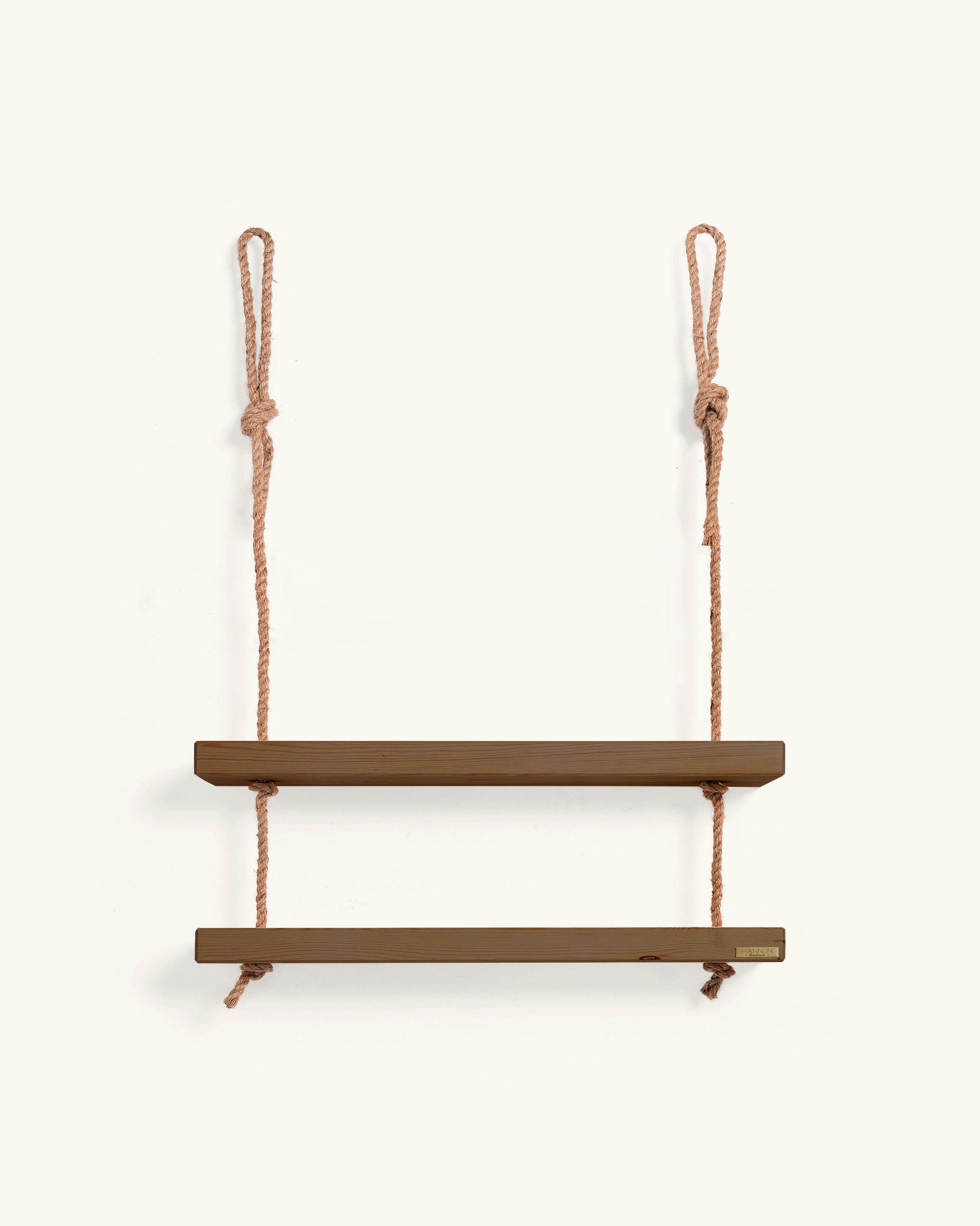 MAKEMBA - Etagère suspendue en bois couleur marron 2 étages 70 cm