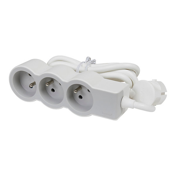 Multiprise 3 prises Legrand blanc et gris 1.5 m