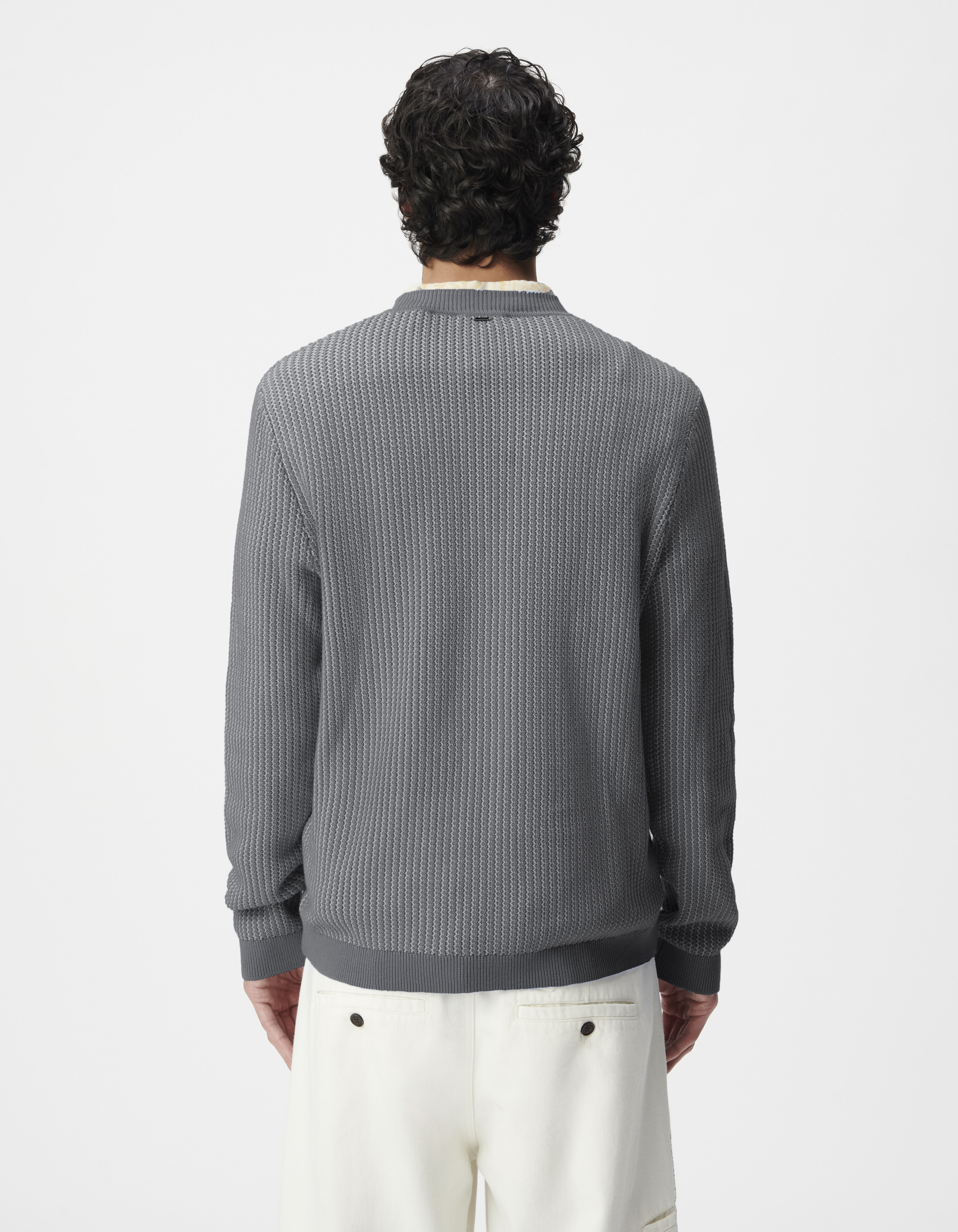 Pull bleu tricot côtelé jacquard Homme