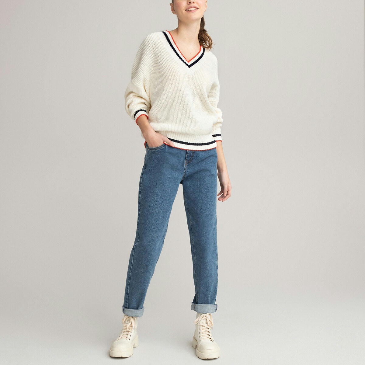 Pull col V en grosse maille