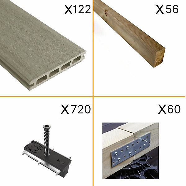 Kit Terrasse Composite NAVIA 40m² - gris clair - 122 lames de terrasse (220 x 14.5 x 2.2 cm) - Fixation par Clips - Terrasse