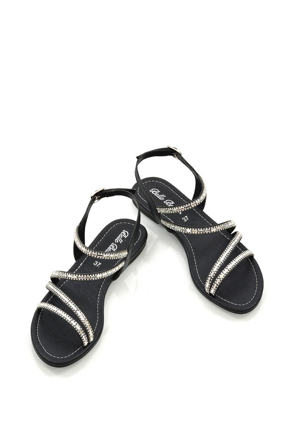 XY London Mercedes' Strappy Mirror Diamante Flat Sandals