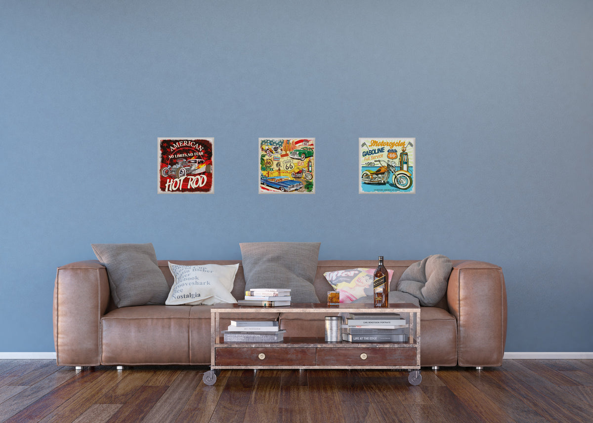 Sanders & Sanders muursticker vintage auto's geel, groen en blauw - 30 x 30 cm - 600331