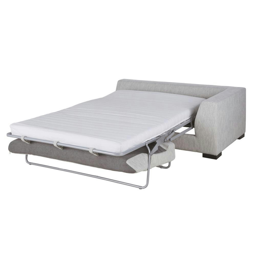 Terence - Accoudoir droit convertible pour canapé modulable 2 places en textile recyclé gris clair chiné, matelas 10 cm