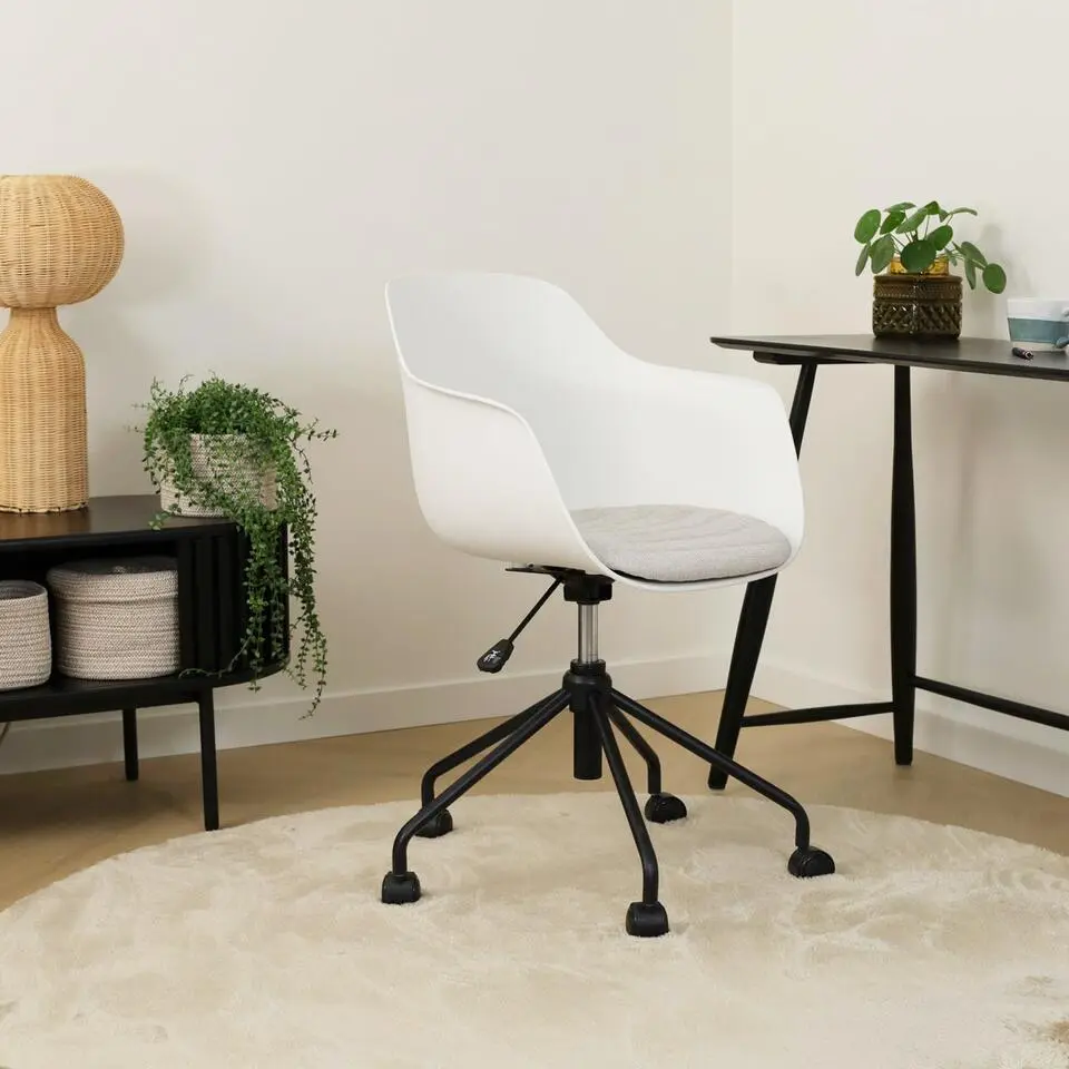 Nolon Nout-Liz Bureaustoel Wit - Beige Kussen - Zwart Onderstel