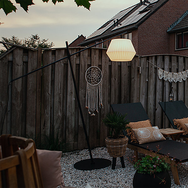 Lampadaire design d'extérieur noir avec abat-jour blanc IP44 - Robbert