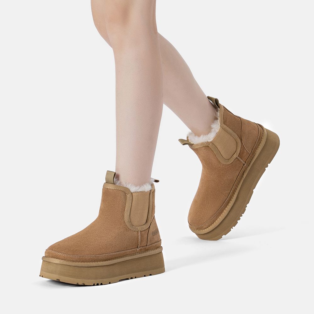EverAu Australia Real Wool Shoveler Leather Platform Short Chelsea Boots with EVA Sole