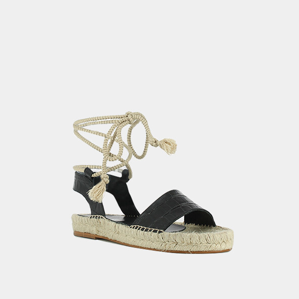 Espadrilles ouvertes à lanièresen croco noir | MACUMBA