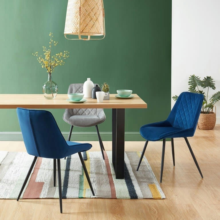 ROMY - Lot de 2 chaises   velours bleu  pieds métal noir