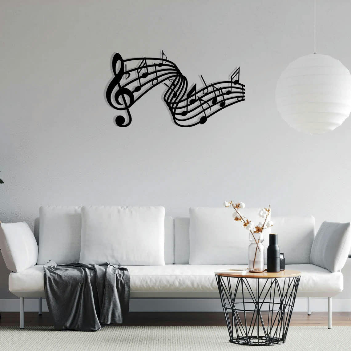 - Décoration murale notes de musique en métal noir 70x39 cm