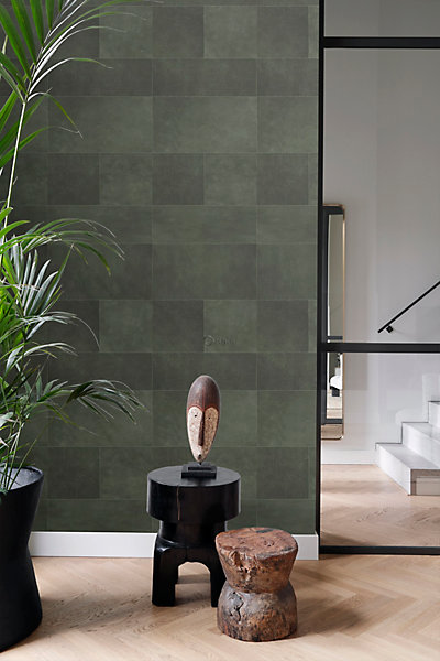 Origin Wallcoverings papier peint intissé XXL motif de carrellages avec imitation cuir vert foncé 50 x 837 cm