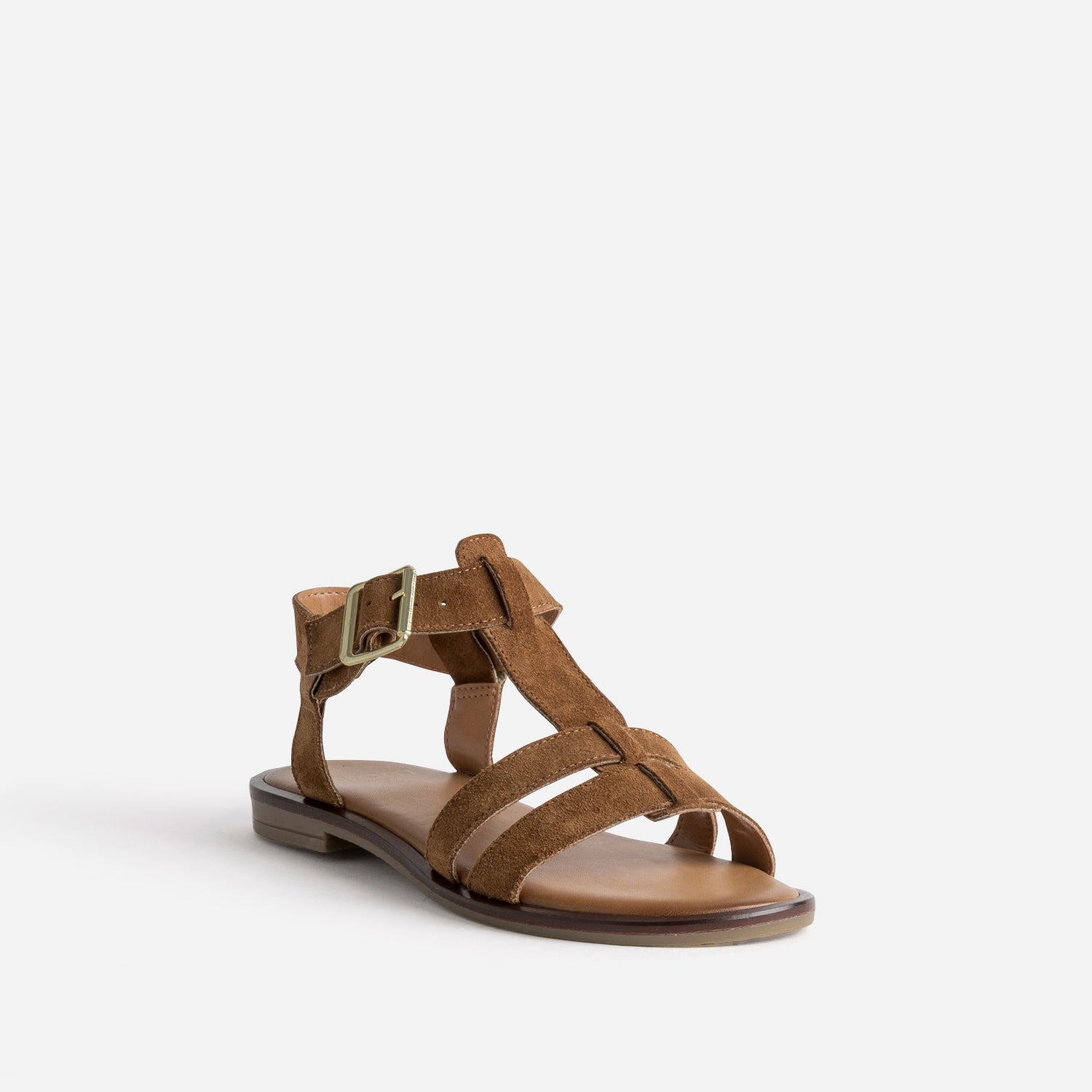 Sandale camel cuir velours