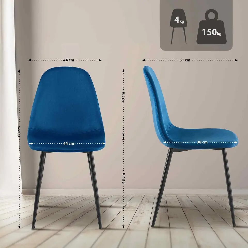 CLP Eetkamerstoel Napier zwart Frame - Fluweel - blauw