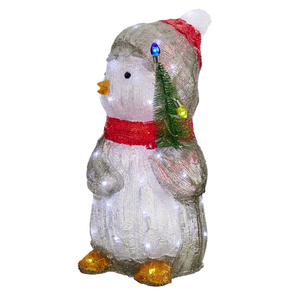 Décoration de No&euml;l extérieure lumineuse pingouin LED blanc froid 20x20xH43cm