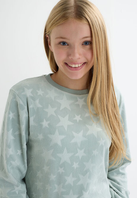 Girls Sage Star Print Fleece Pyjama Set
