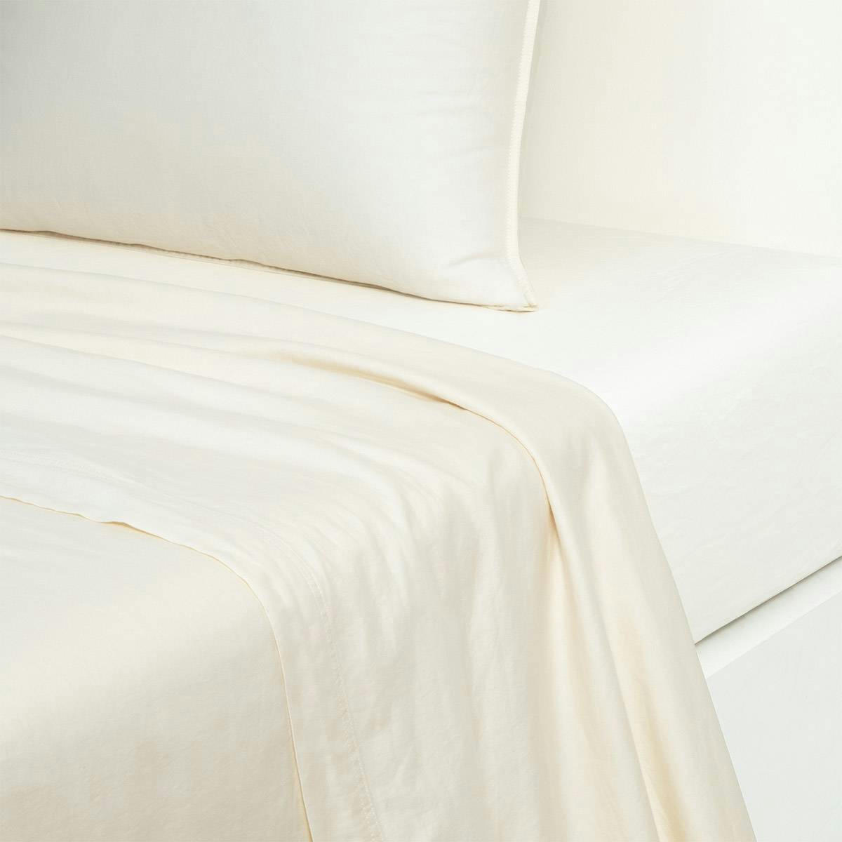 PALERME - Drap plat en satin de coton lavé ecru 180 x 290 cm