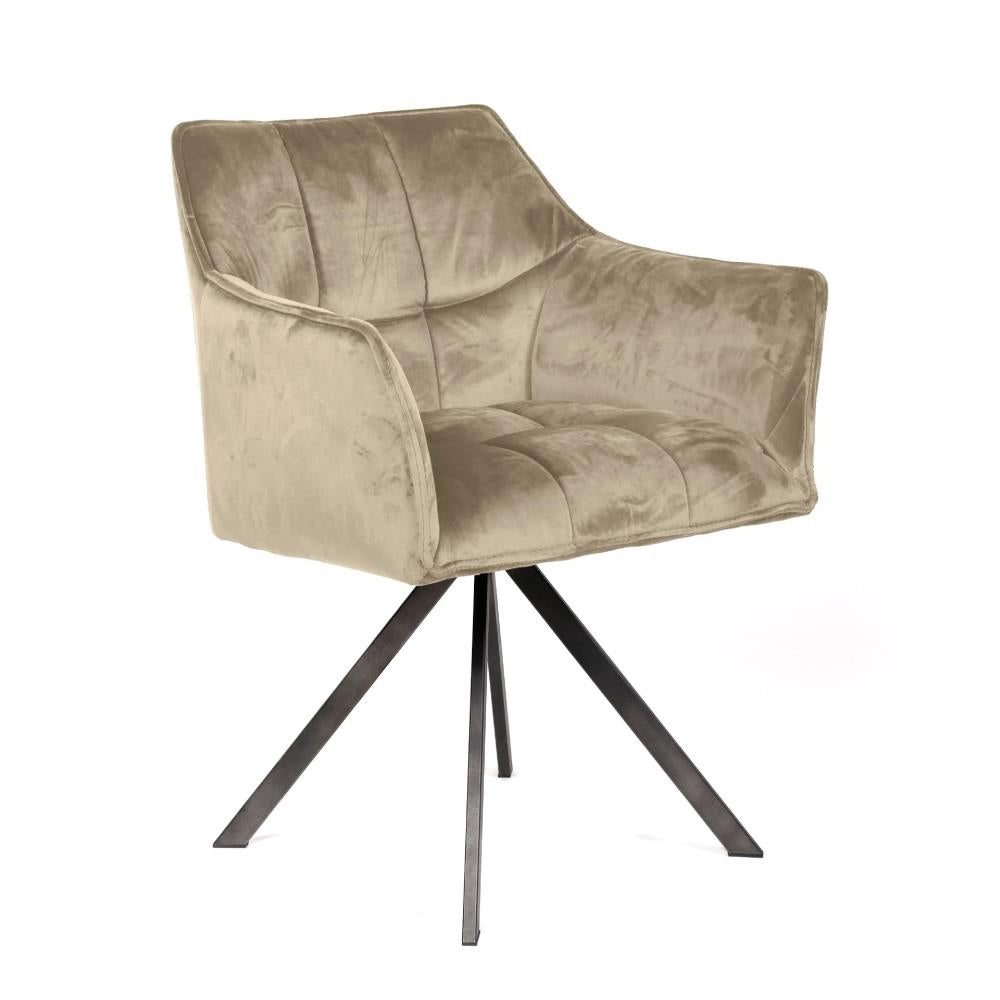 Giga Meubel Eetkamerstoel Raster - Champagne Velvet - Draaibaar - Set van 2