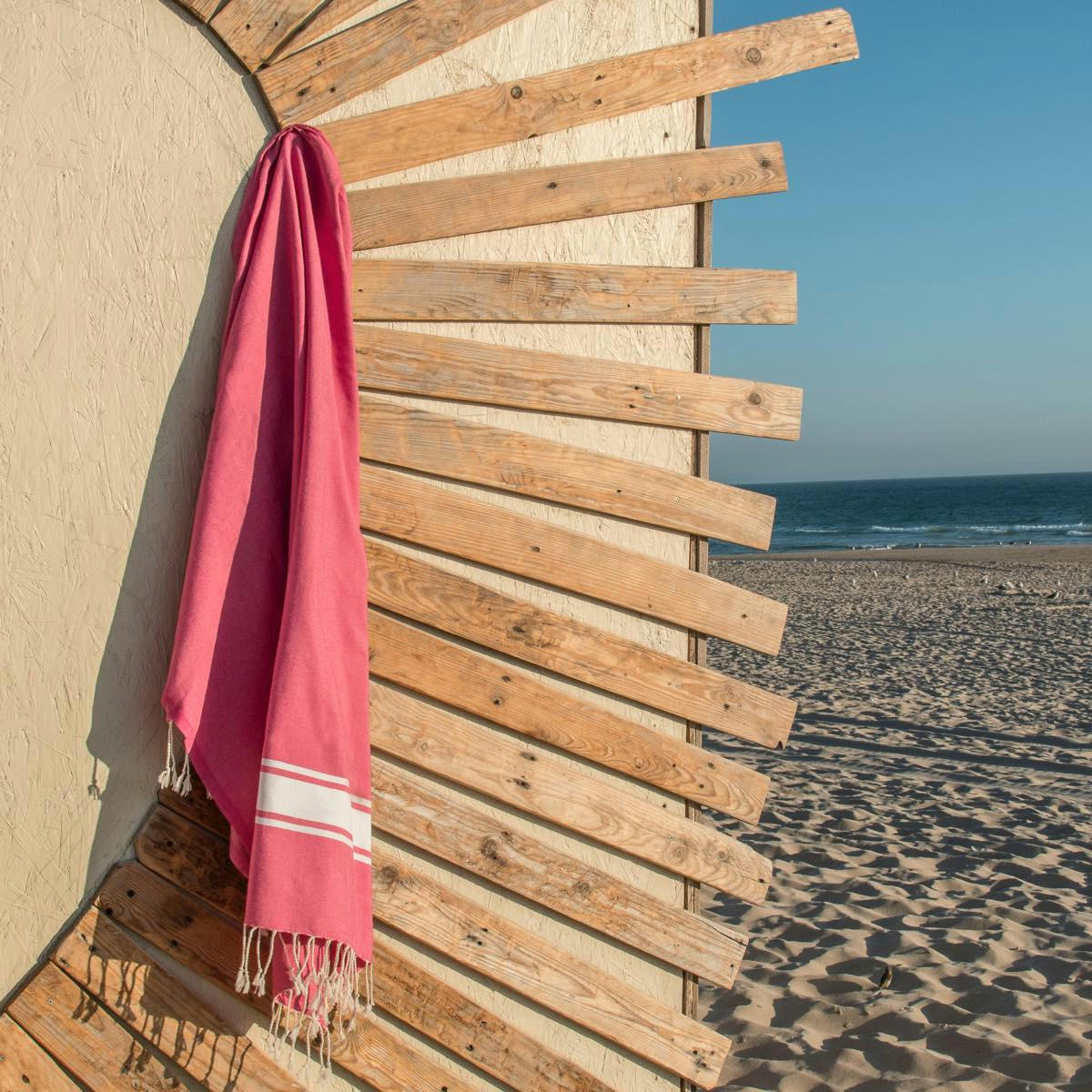 ST TROPEZ - Fouta bande blanche coton  100x200 rose fuchsia