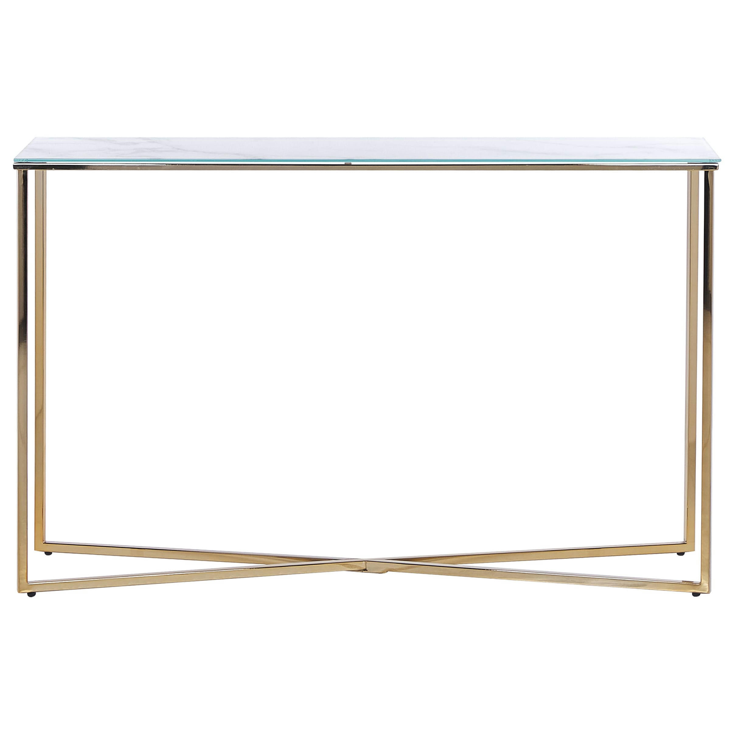 ROYSE - Console à plateau en verre effet marbre blanche et dorée