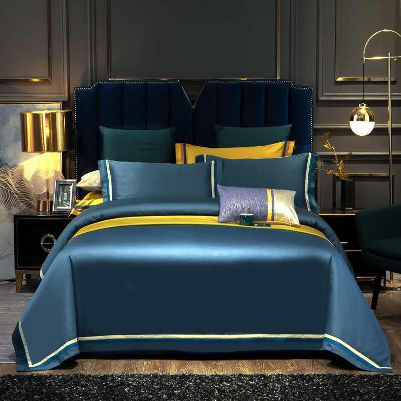 Jadyn Contrasting Double Stripe Border Egyptian Cotton Duvet Cover Set