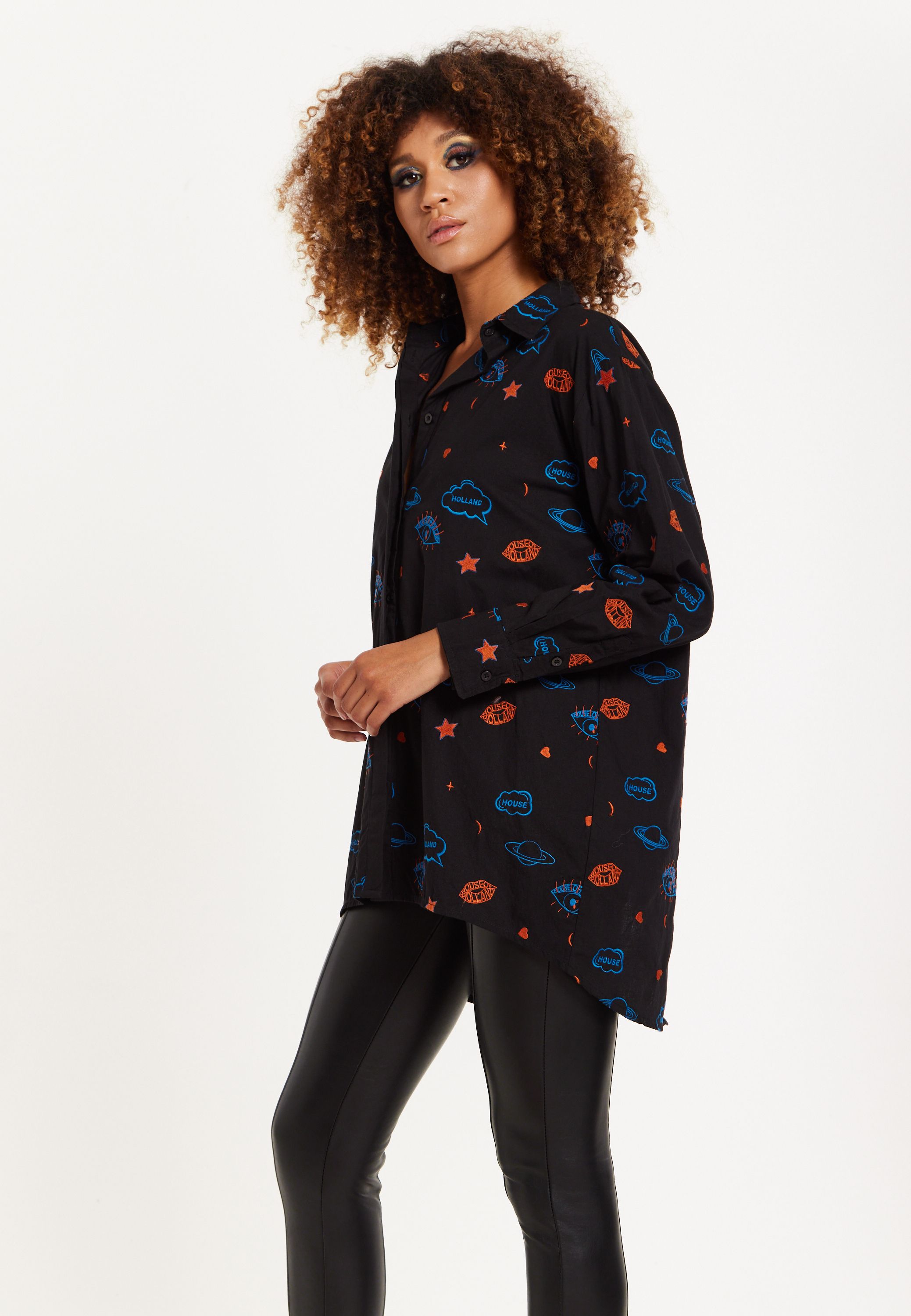 House of Holland EMBROIDERED SHIRT IN BLACK