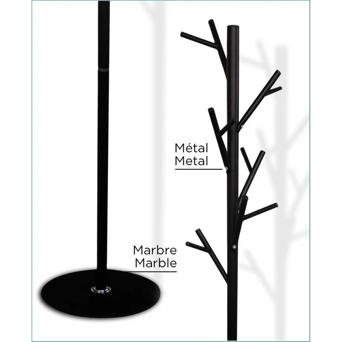 Atelier du Nord - Metal Coat Rack with Marble Base H. 69 - 69x15x15