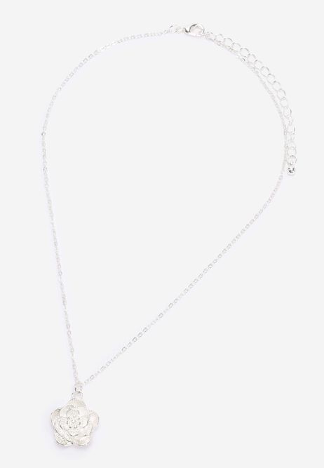 Womens Silver Flower Petal Pendant Necklace