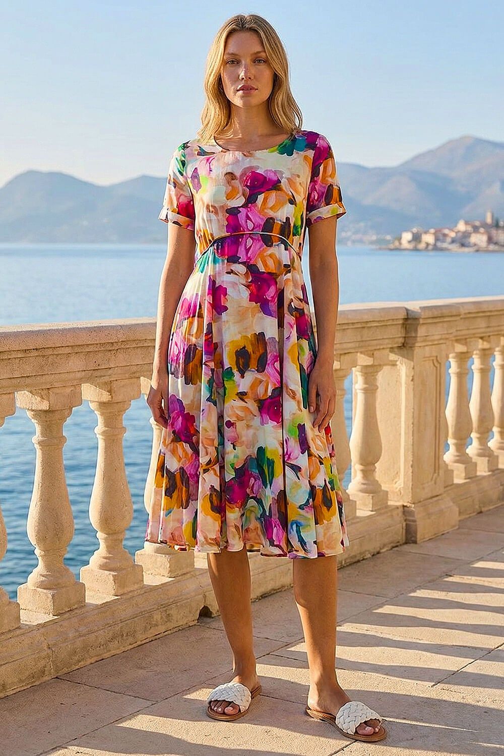 Roman Floral Print Smock Dress