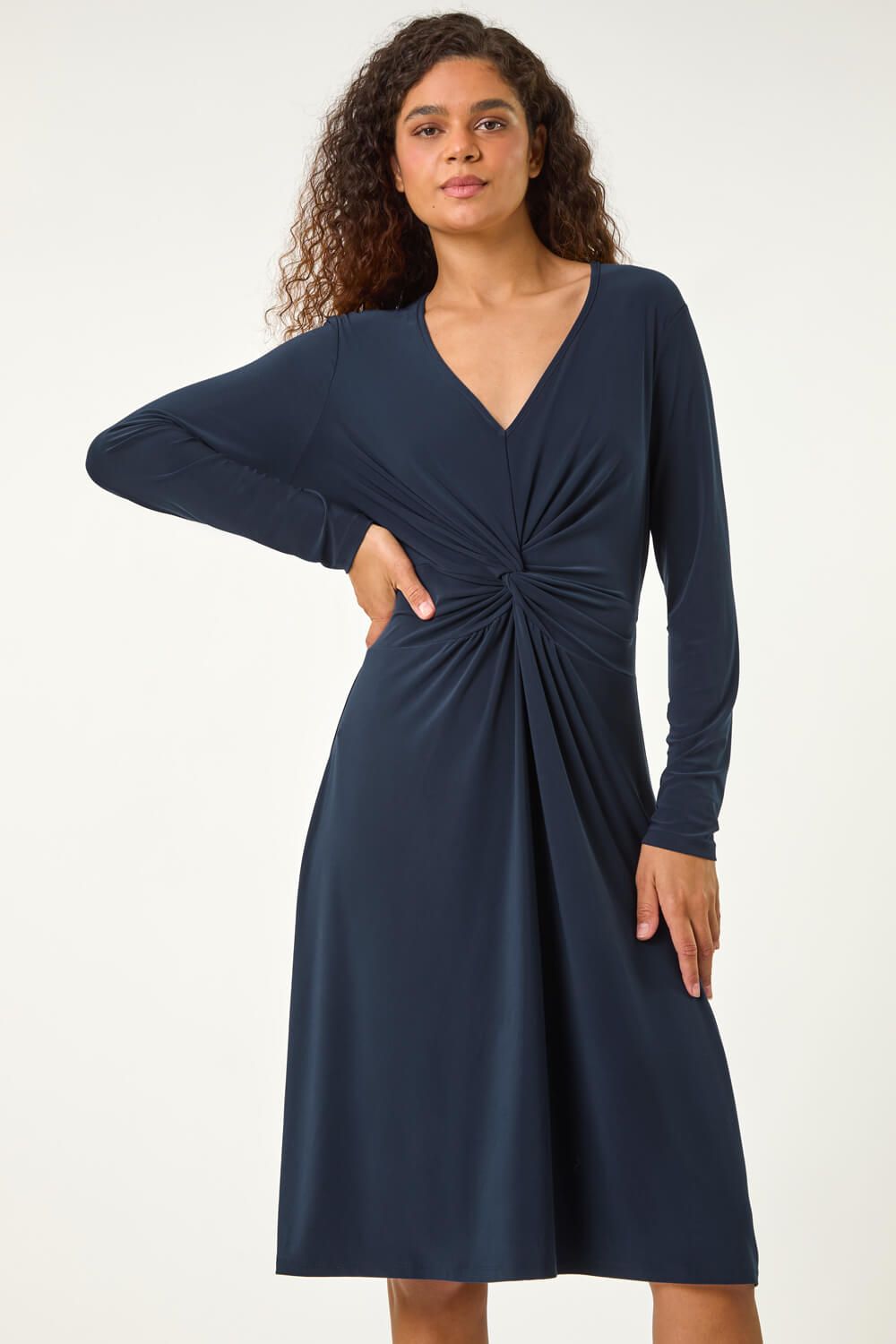 Roman Twist Front Stretch Midi Dress