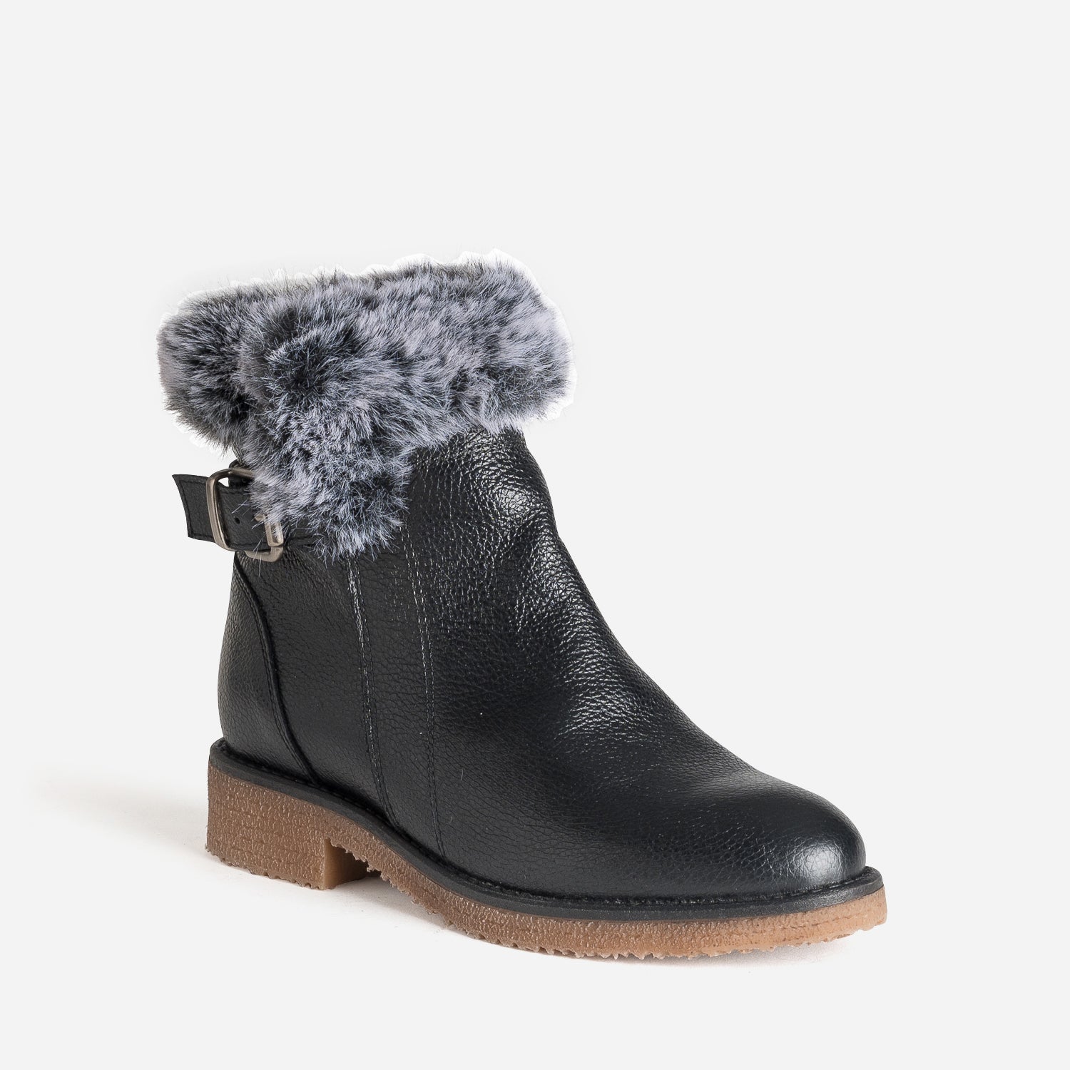 Boots noir cuir bride et tige fourrée