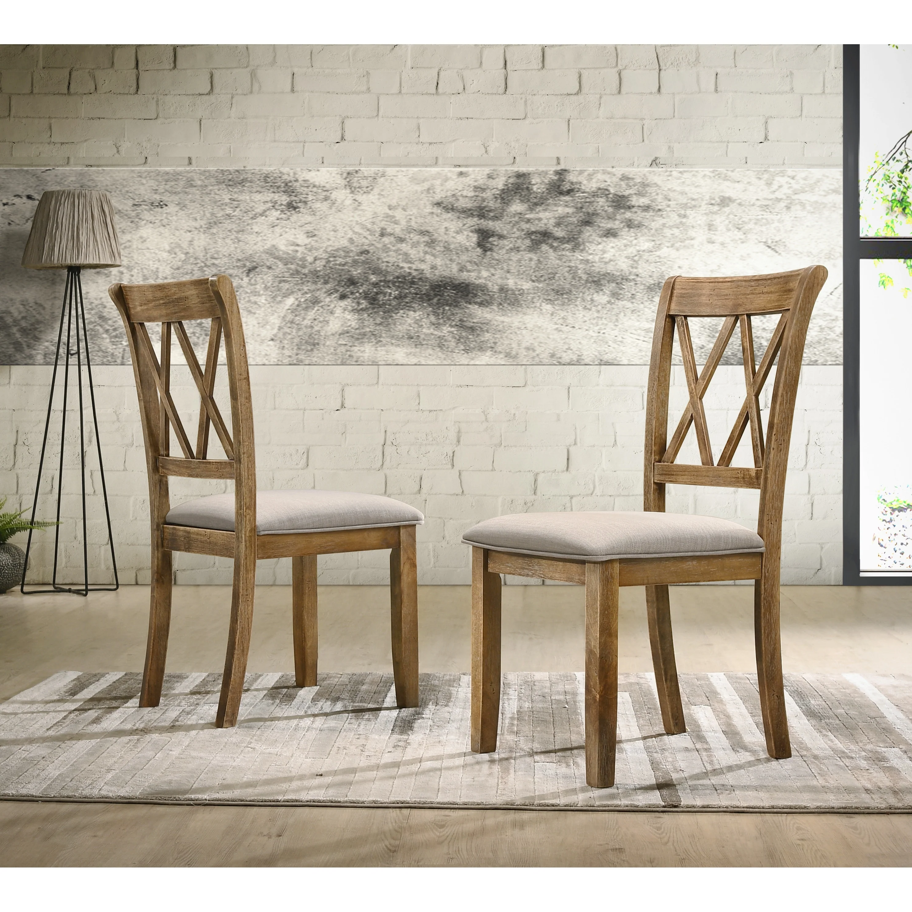Roundhill Furniture Windvale Upholstered Cross-back Dining Chair, Set of 2