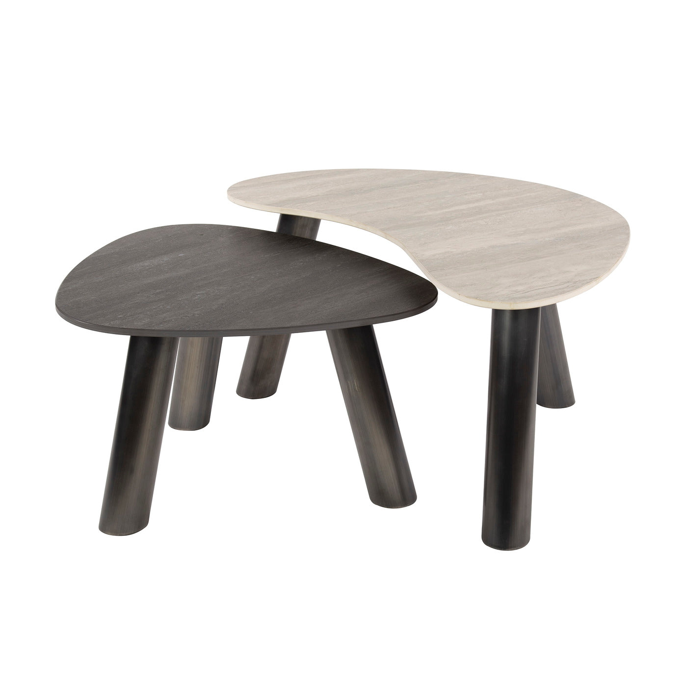 Giga Meubel Salontafel Twin - Organisch Zwart/Grijs Travertin - Set van 2