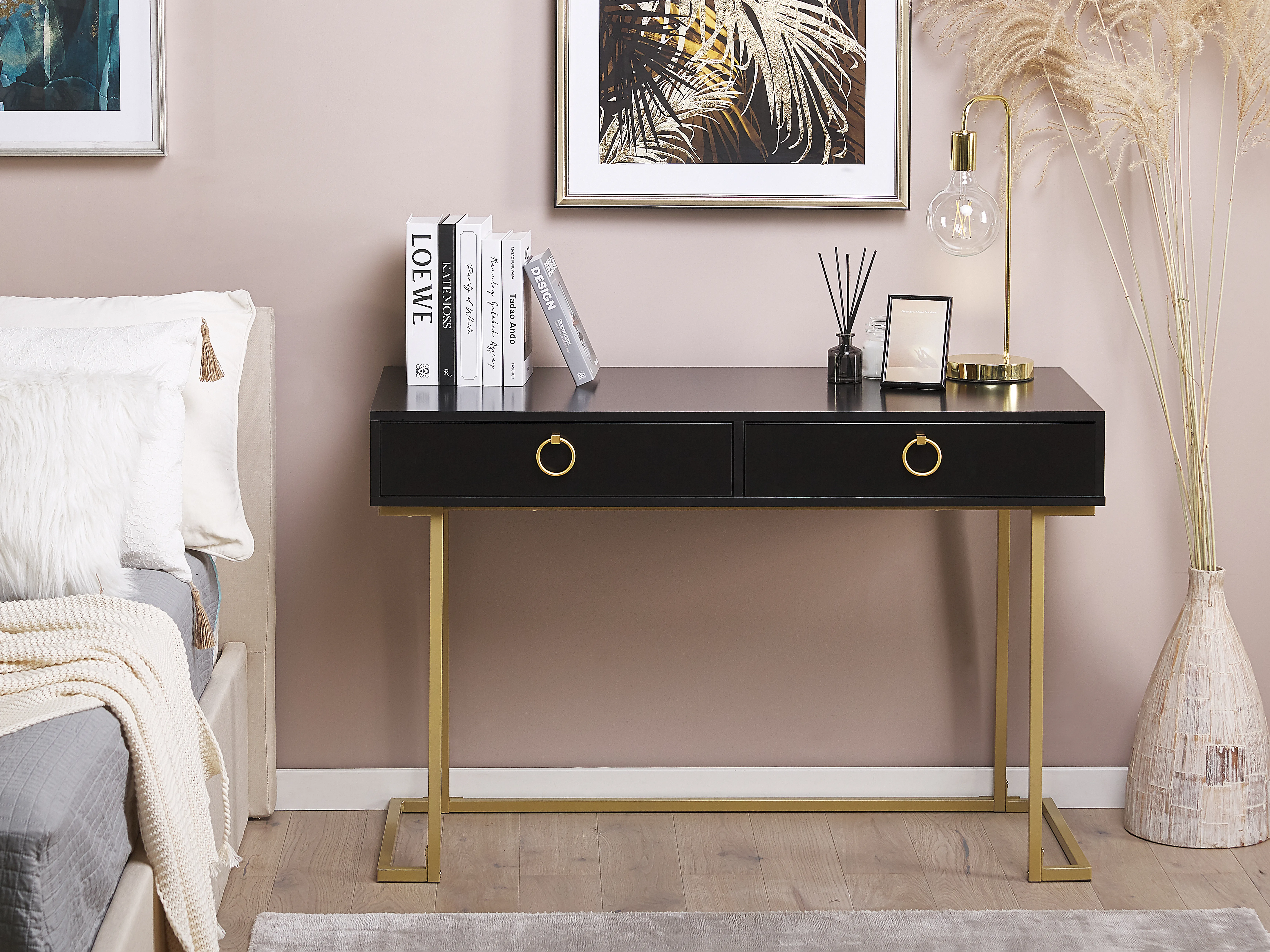 Console Table WESTPORT Black/ Gold 115 cm 50 cm with Drawers