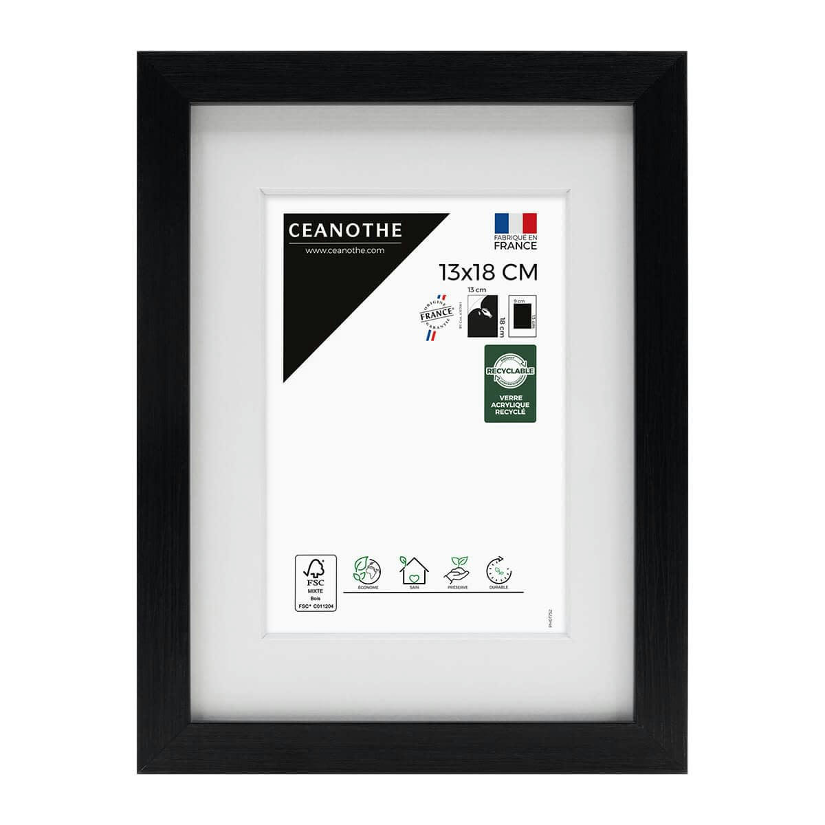 WILD - Cadre photo noir 13x18 cm avec passe-partout résine recyclée