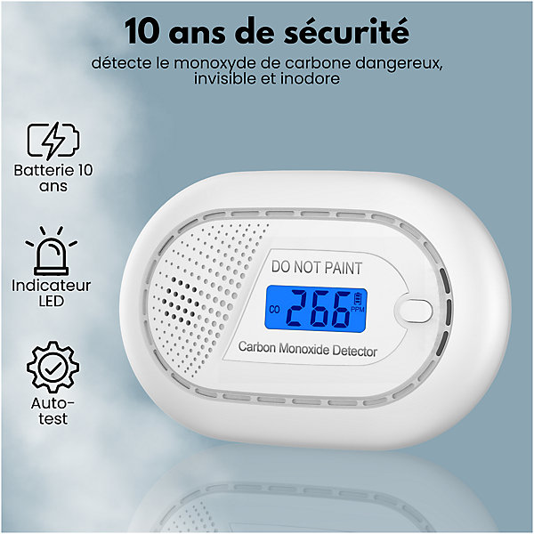 Détecteur de monoxyde de carbone Aroha Safety Pro - Batterie 10 ans - Alarme de CO portable, capteur de CO - 2 pièces
