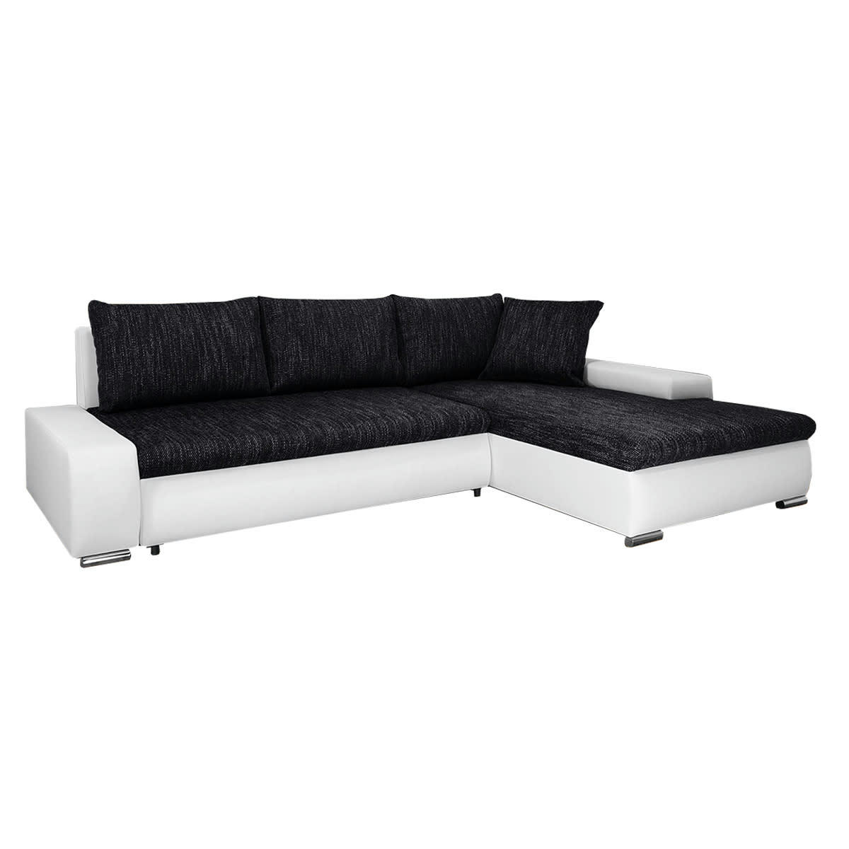 - Canapé d'angle convertible droit 4 places noir et blanc