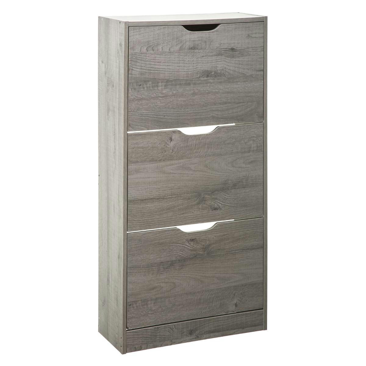 - Armoire à chaussures bois 3 tiroirs gris