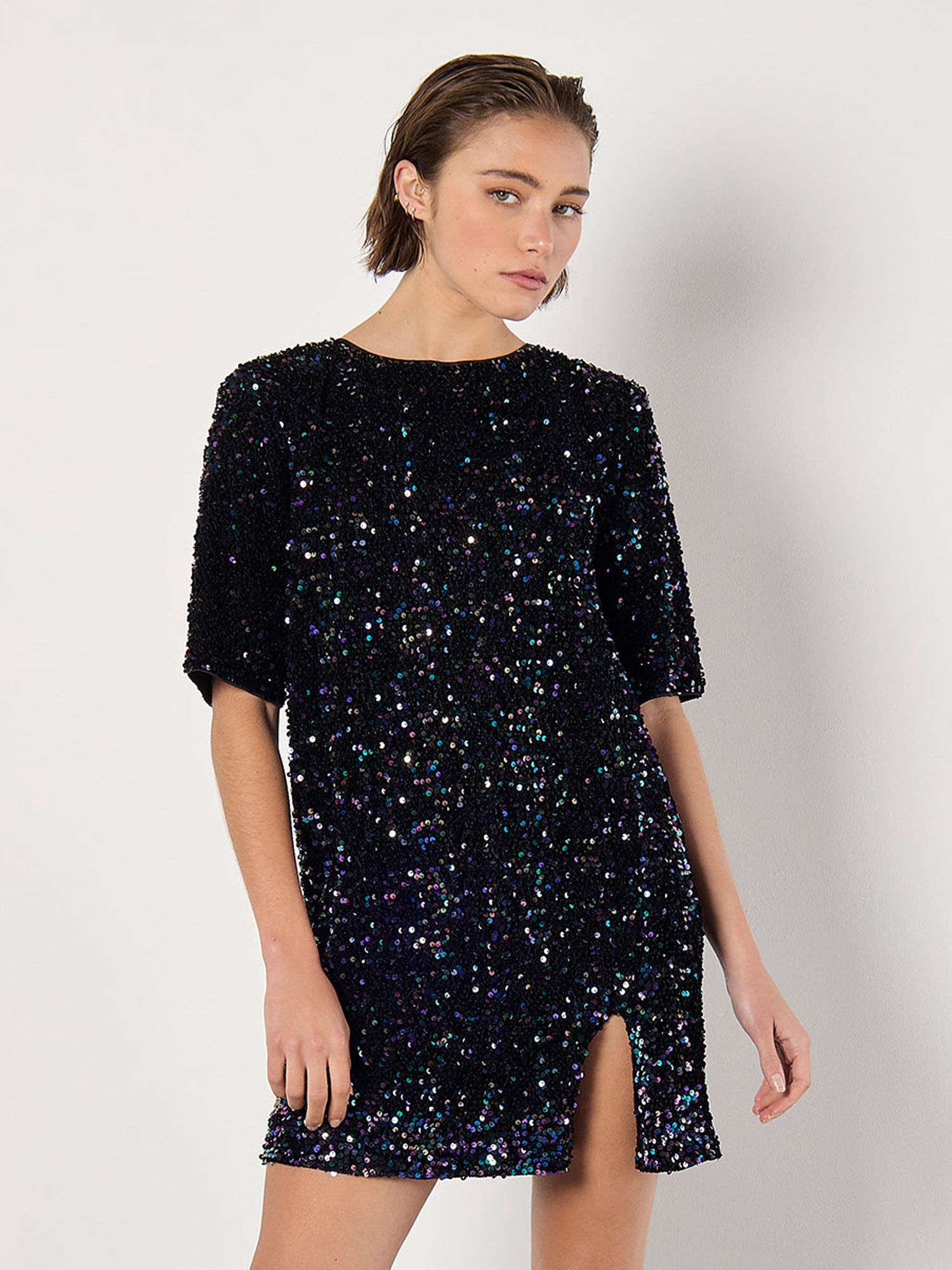Apricot Velvet Sequin V-Back Mini Dress