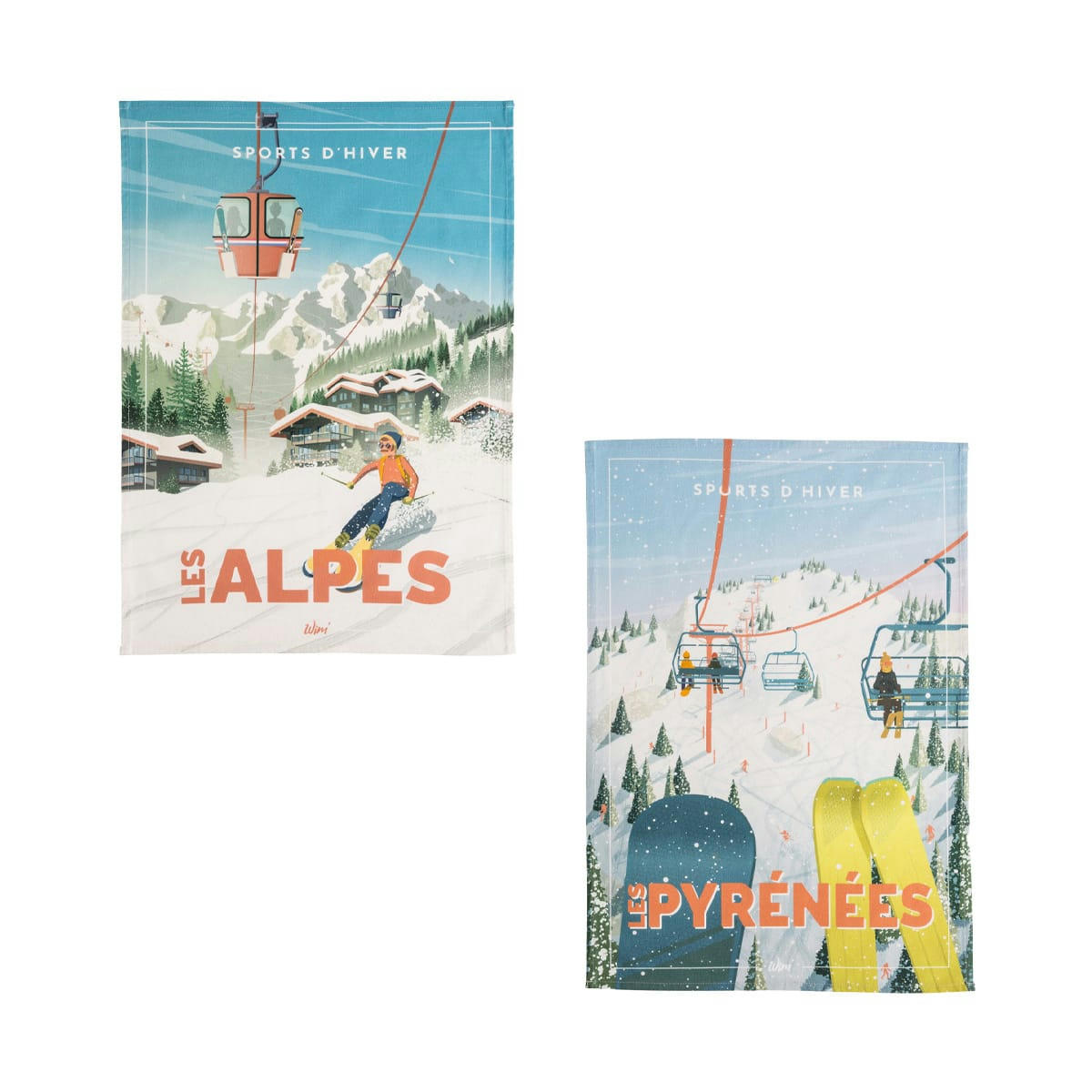 PYRÉNÉES ET ALPES - Lot de 2 torchons imprimés en coton multicolore 50x75