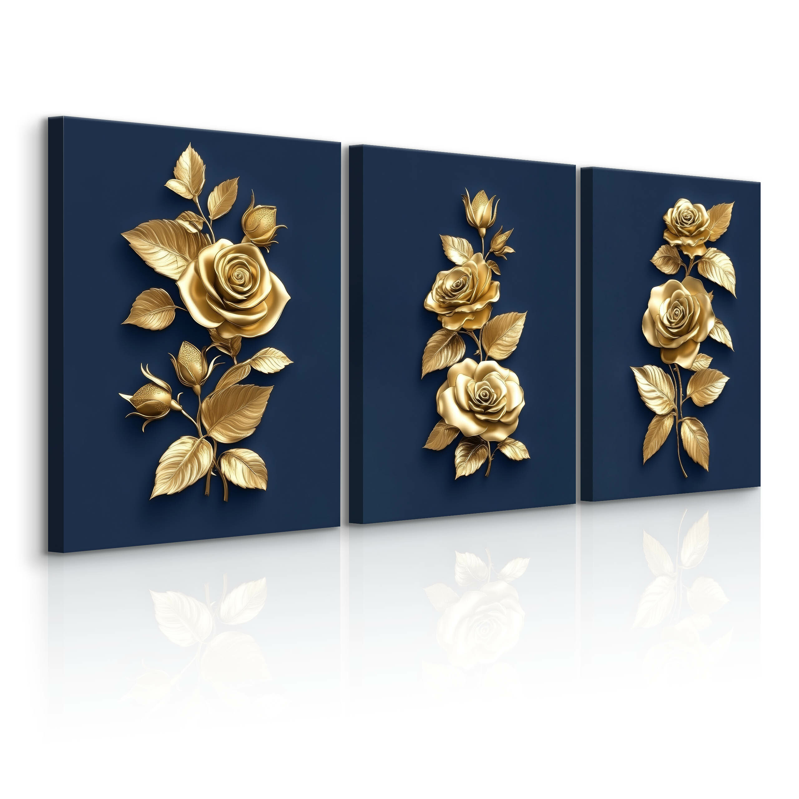 3x Obraz Set Złote Róże W Stylu Glamour 30x40cm