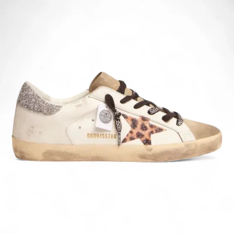 The Super-Star LTD sneakers with a leopard-print crystal star and silver-colored crystal heel tab