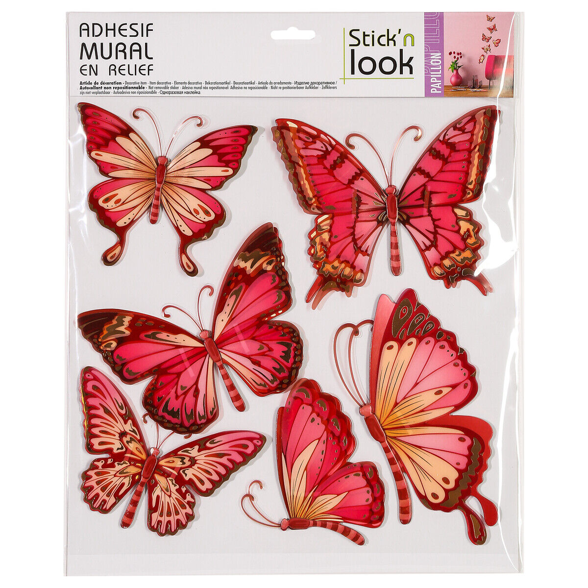Sticker de borboletas com relevo vermelho 32x0,8x30cm