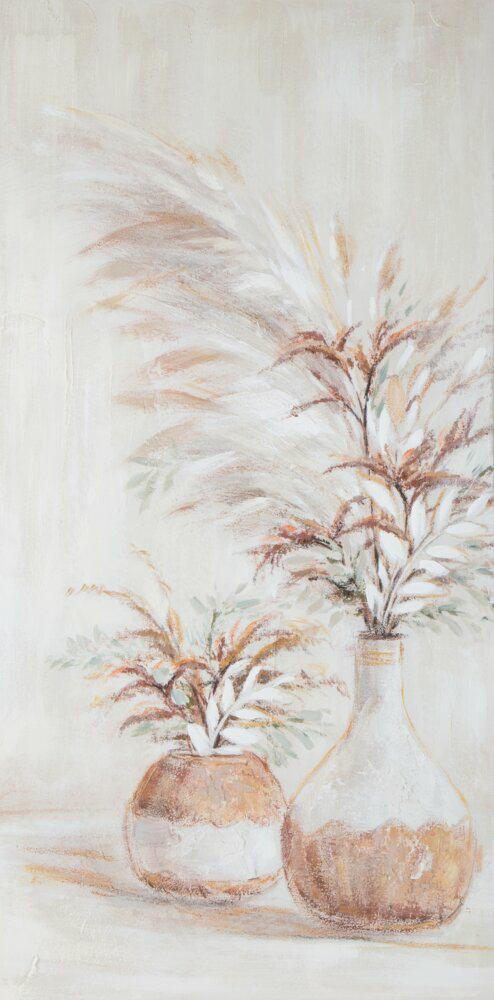 Ręcznie malowany obraz płótno 60x120 cm rośliny wazon