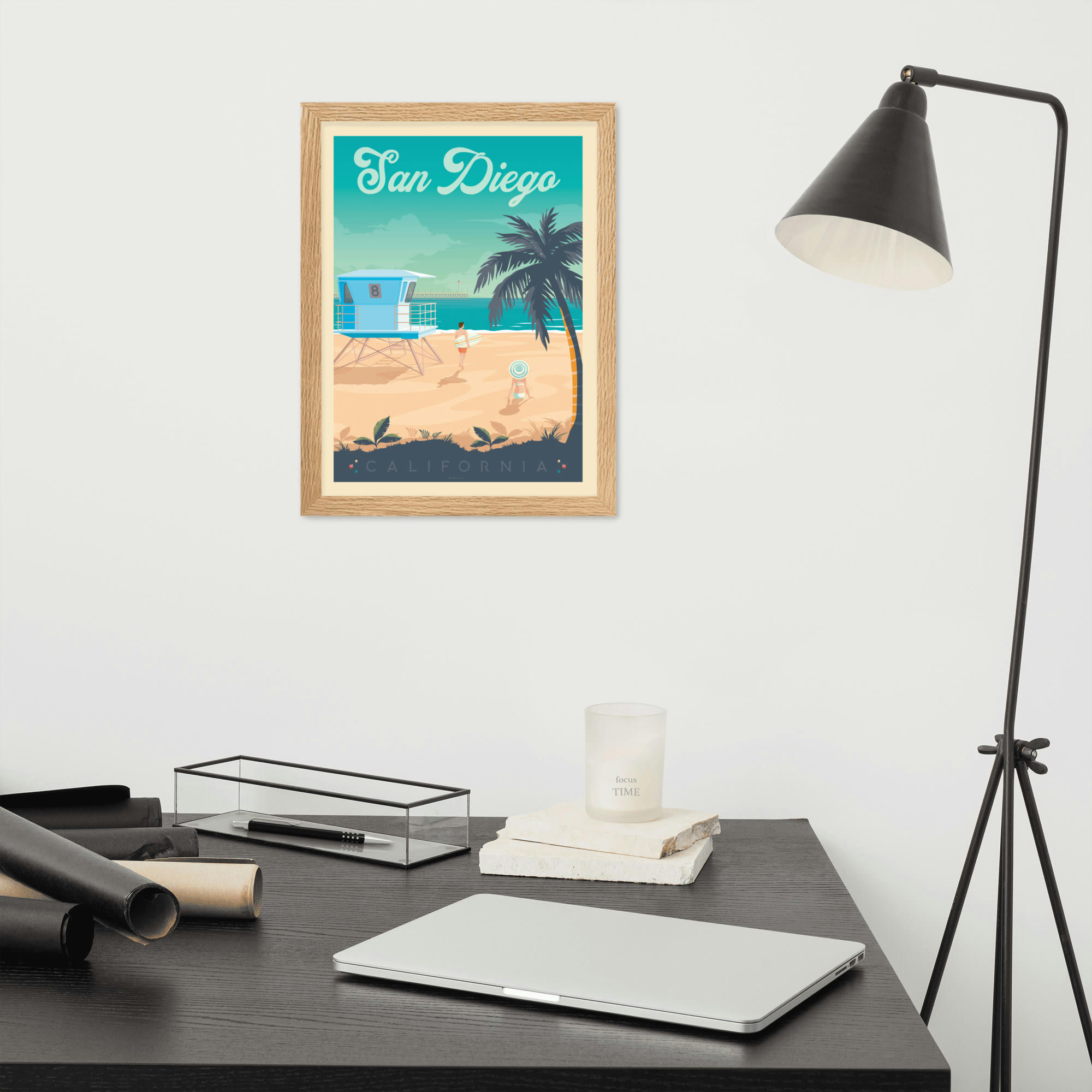 - Affiche San Diego Californie Etats-Unisavec Cadre (Bois) 21x29,7 cm