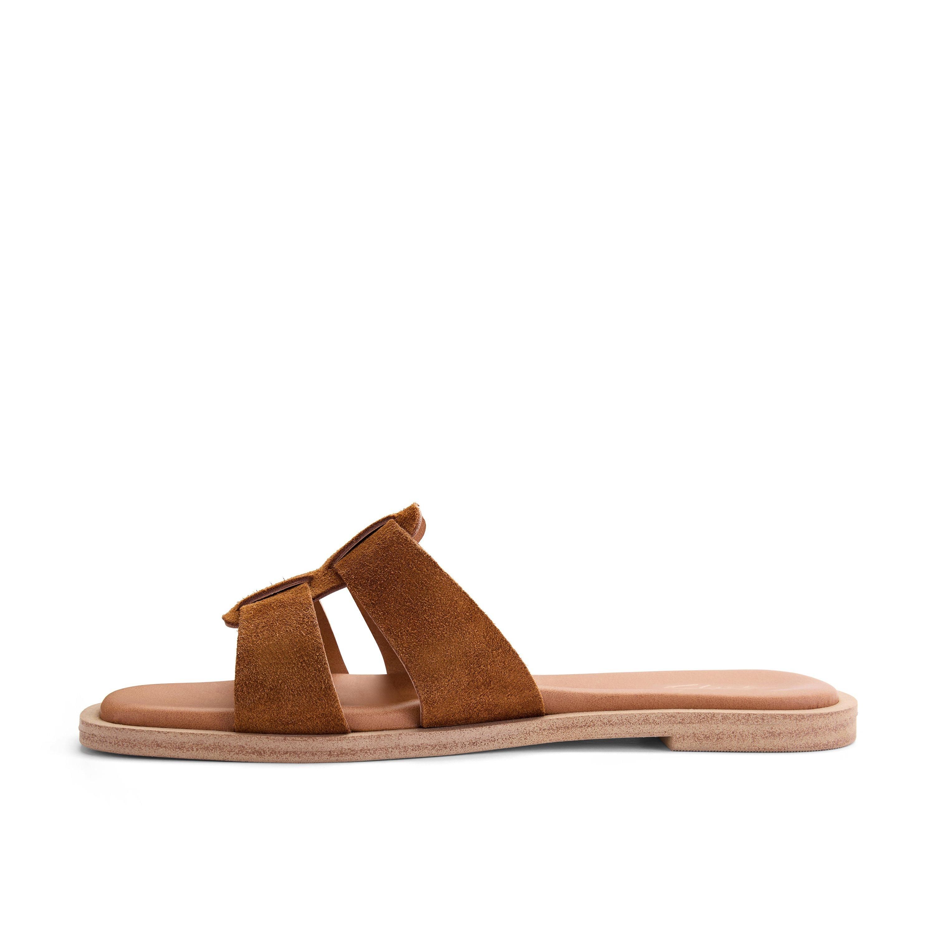Clarks Trala Slide Tan Suede Flat Sandals,Sliders