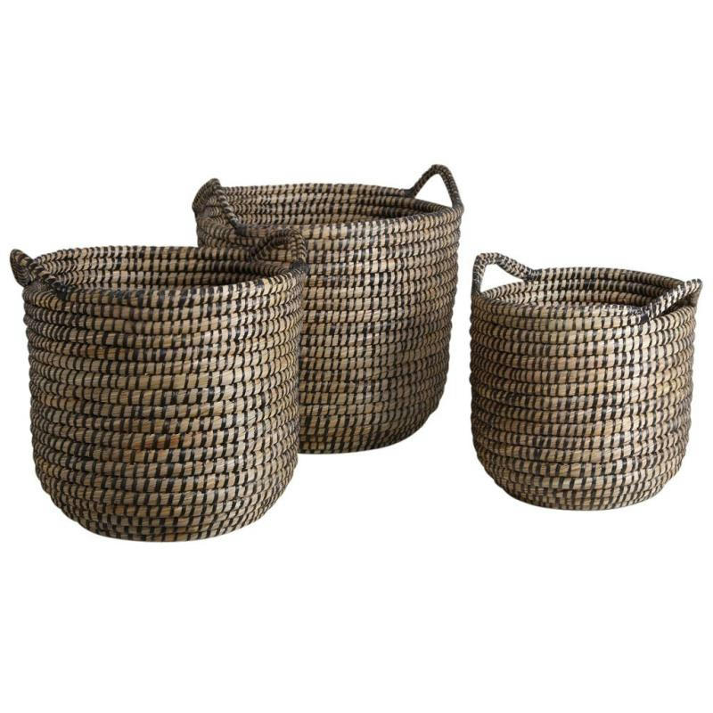 - Cache-pots ronds en jonc (lot de 3)