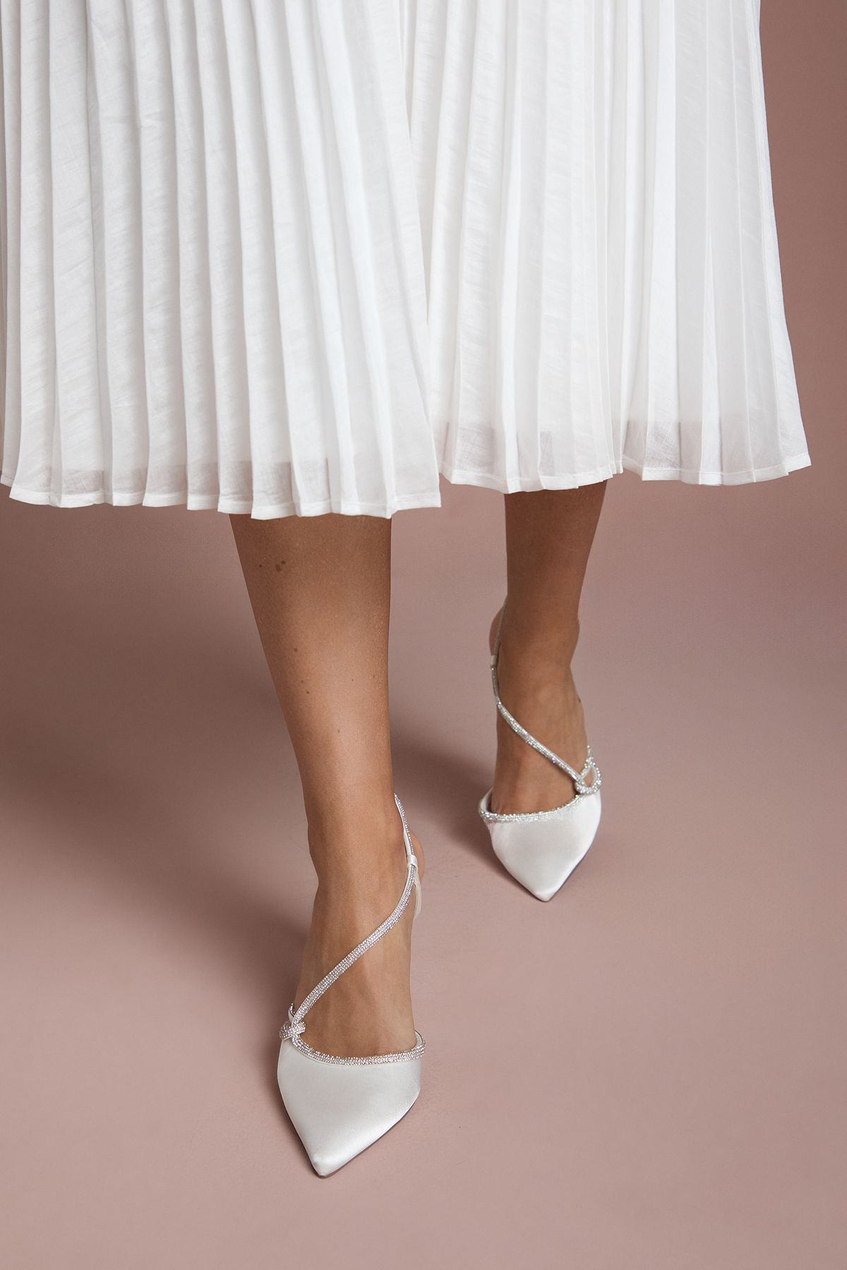 Coast Bridal Kimmie Satin Diamante Asymmetric Strap Pointed High Stiletto Heel Court Shoes